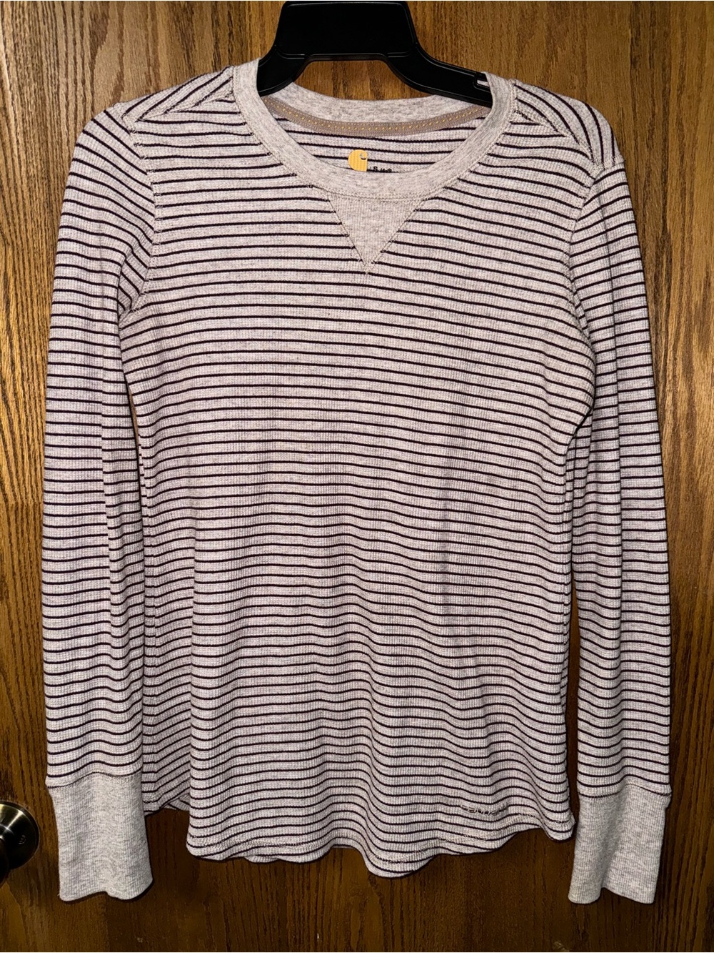 Carhartt Women’s Long Sleeve Crewneck Stripe Thermal Top - Light Gray/Purple